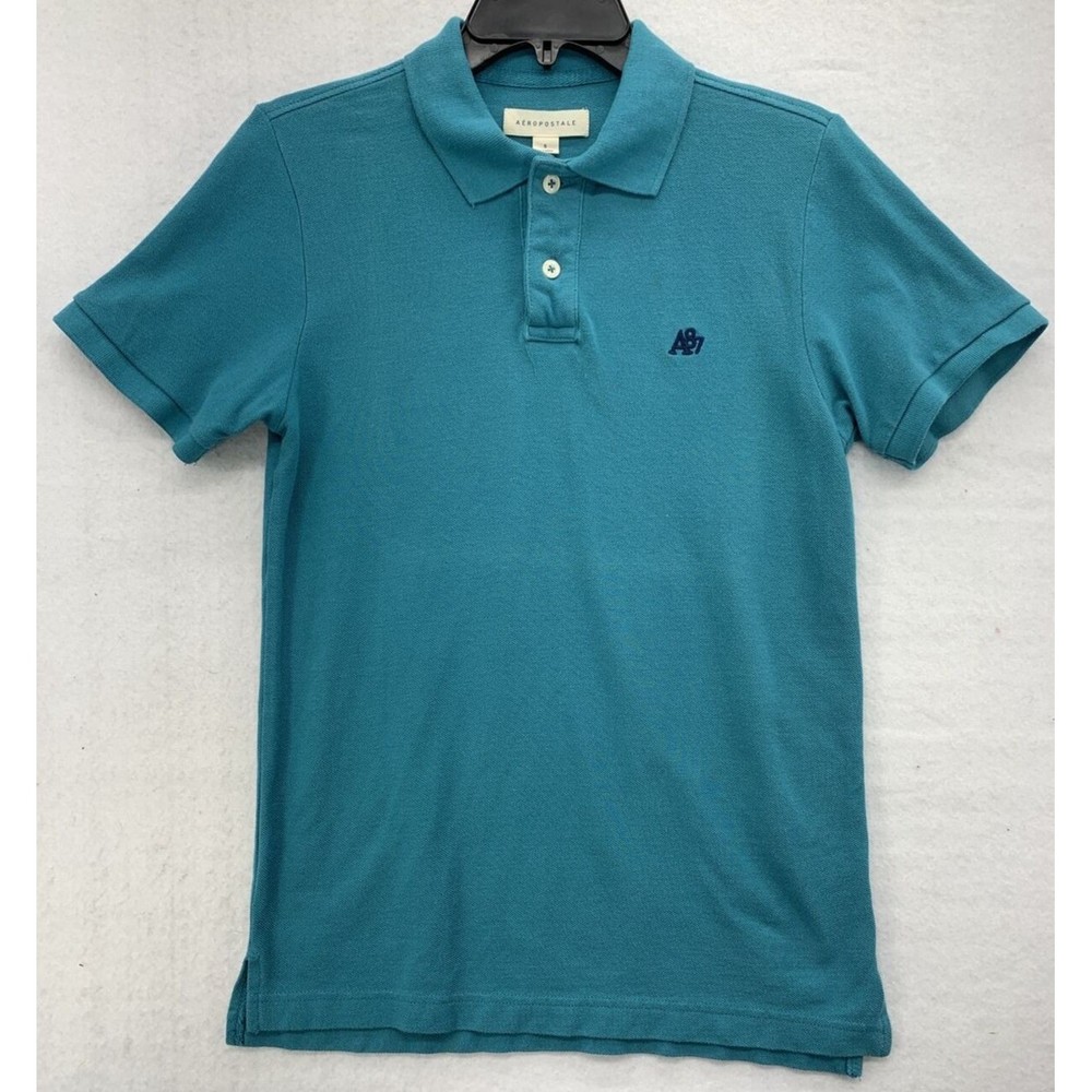 Aeropostale 100% Cotton 1/4 Button Pullover Shirt Size Small Green Short Sleeve